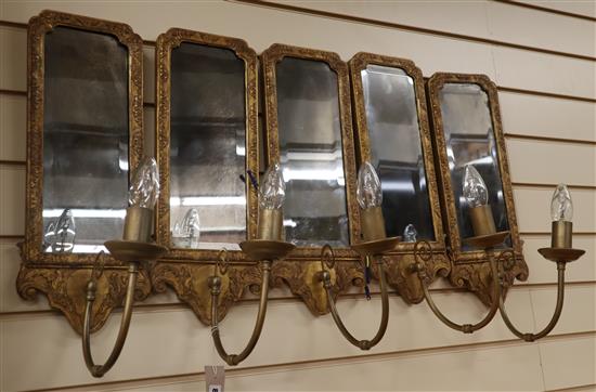 A set of five Georgian design mirrored giltwood wall lights H.51cm